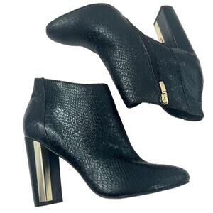 Charles Jourdan PARIS Black Snakeskin Y2K Ankle Boot Gold Accent Heel 6.5